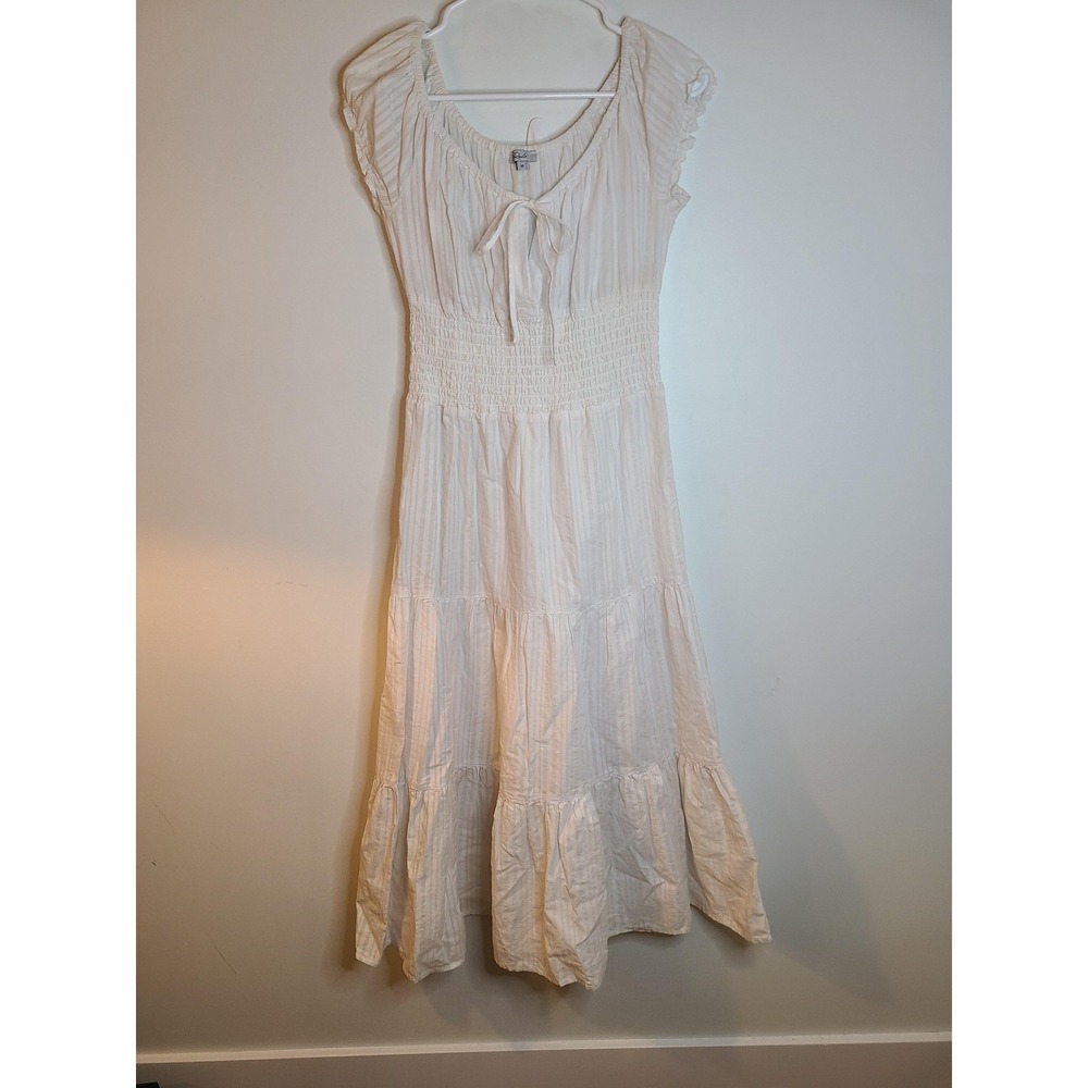 Rails Dress Wm XS White Daria Smocked Tiered Midi Boho Beach Gauze Beach Cruise